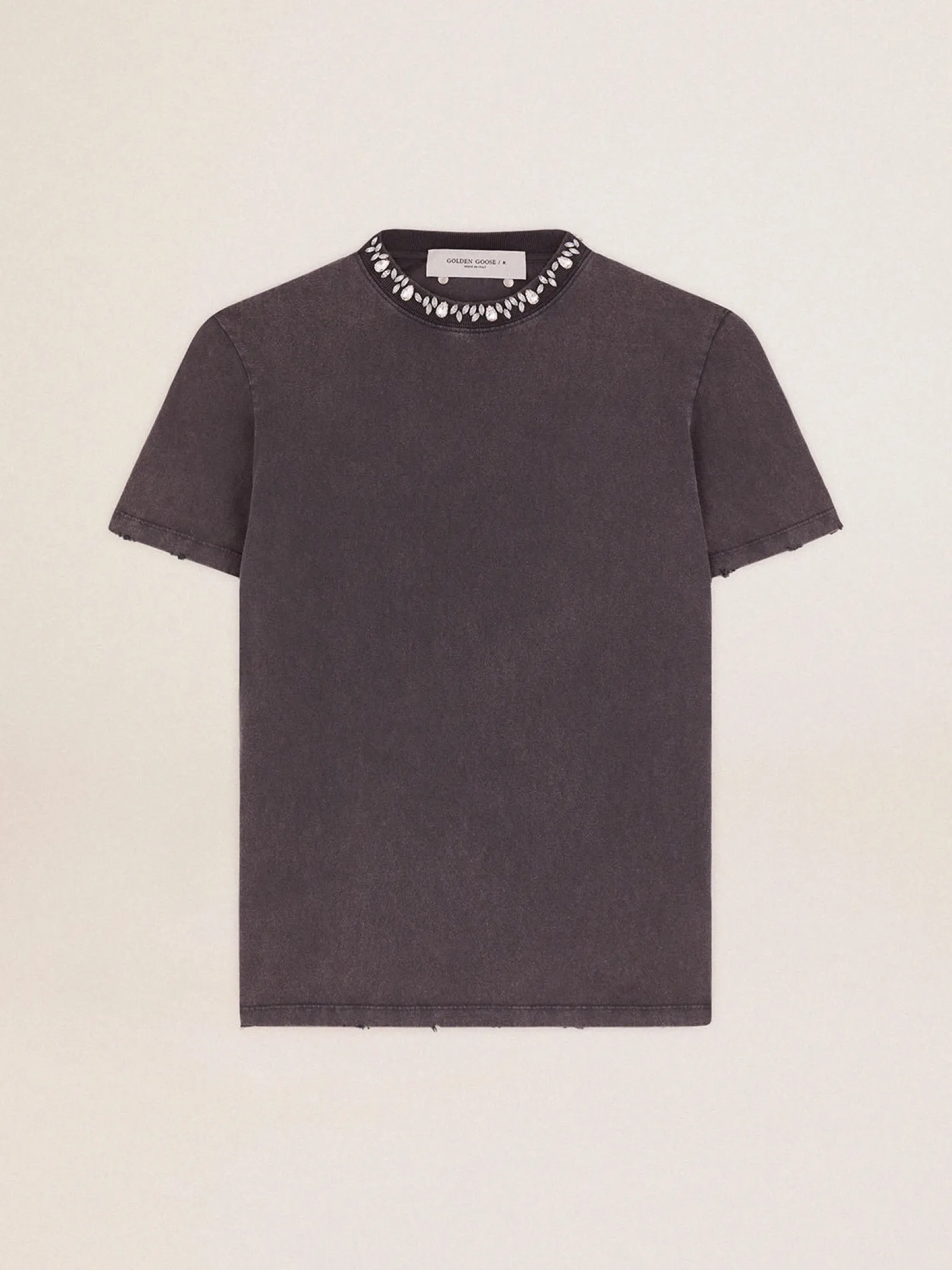 Best Sale Golden Goose Camiseta feminina cinza antracite com cristais Cor: cinza antracite