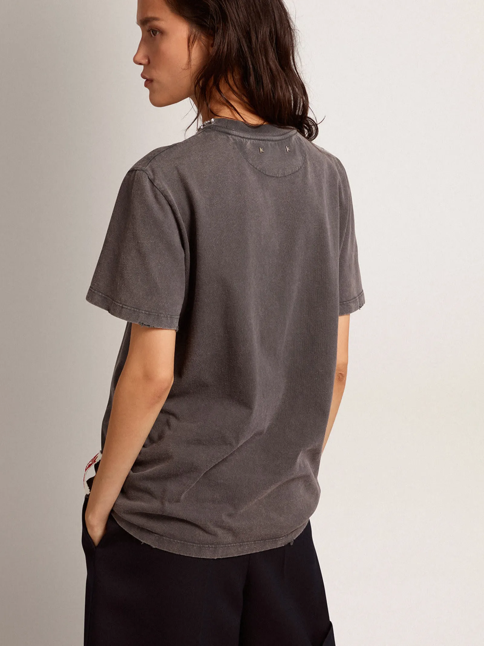 Best Sale Golden Goose Camiseta feminina cinza antracite com cristais Cor: cinza antracite