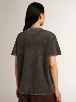 Best Golden Goose Camiseta feminina cinza com estampa na frente Cor: cinza