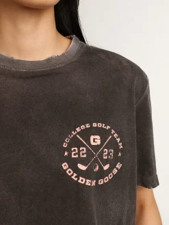 Best Golden Goose Camiseta feminina cinza com estampa na frente Cor: cinza