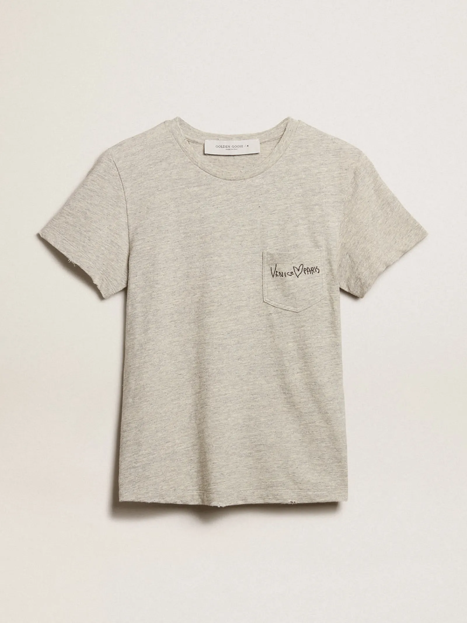 Cheap Golden Goose Camiseta feminina de algodão cinza mescla com escrita bordada Coleção Journey