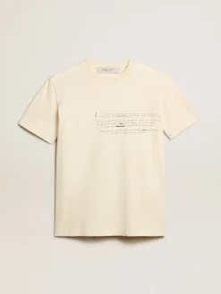 Cheap Golden Goose Camiseta feminina de algodão branco usado com escrita bordada Coleção Journey