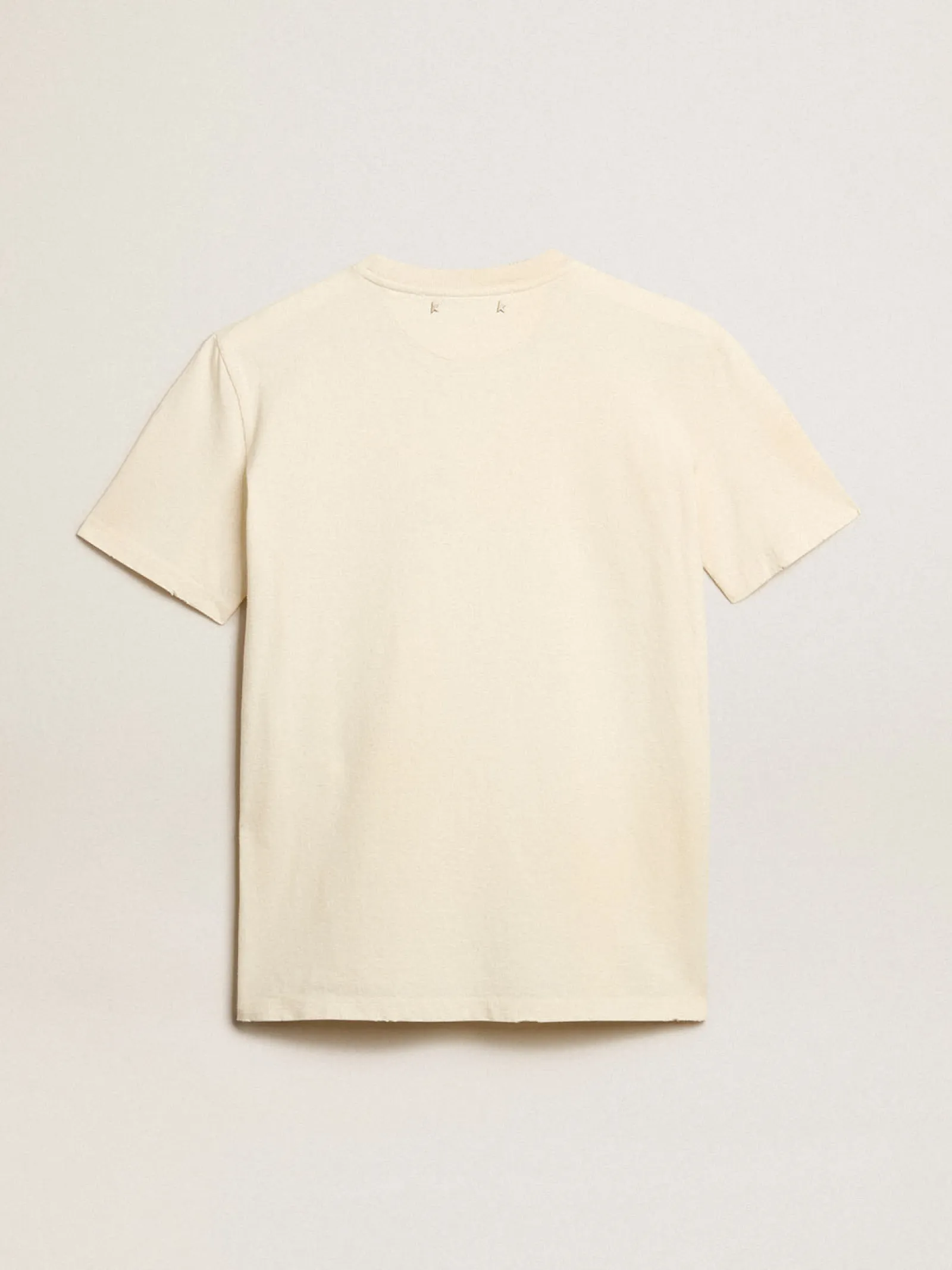 Cheap Golden Goose Camiseta feminina de algodão branco usado com escrita bordada Coleção Journey