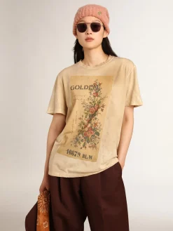 Cheap Golden Goose Camiseta feminina marfim com estampa floral Cor: marfim