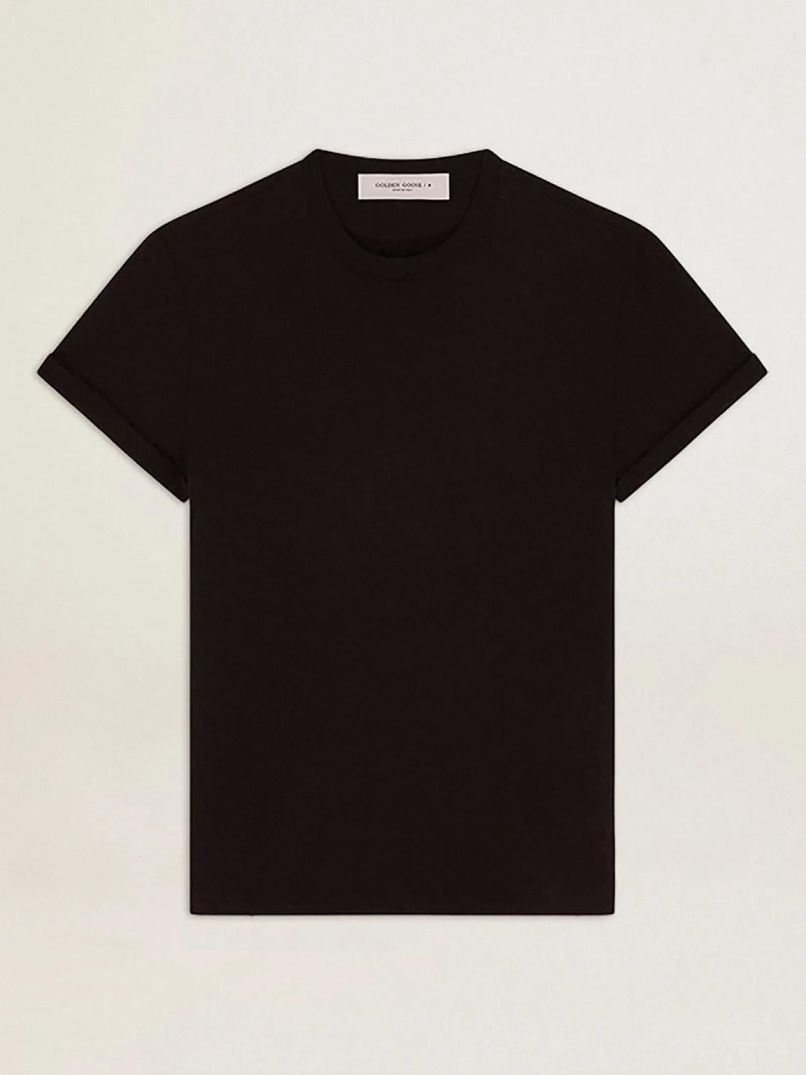 Store Golden Goose Camiseta feminina preta de caimento slim com tratamento desgastado Golden Collection