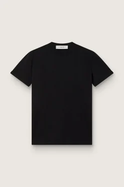 Best Golden Goose Camiseta feminina preta de caimento reto com tratamento desgastado Golden Collection