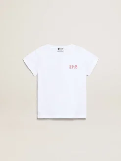Best Sale Golden Goose Camiseta infantil feminina branca com logo e maxi estrela de glitter rosa Coleção Star