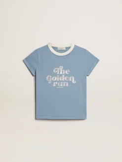 Cheap Golden Goose Camiseta infantil feminina de algodão azul com estampa com cristais Coleção Journey
