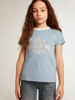Cheap Golden Goose Camiseta infantil feminina de algodão azul com estampa com cristais Coleção Journey