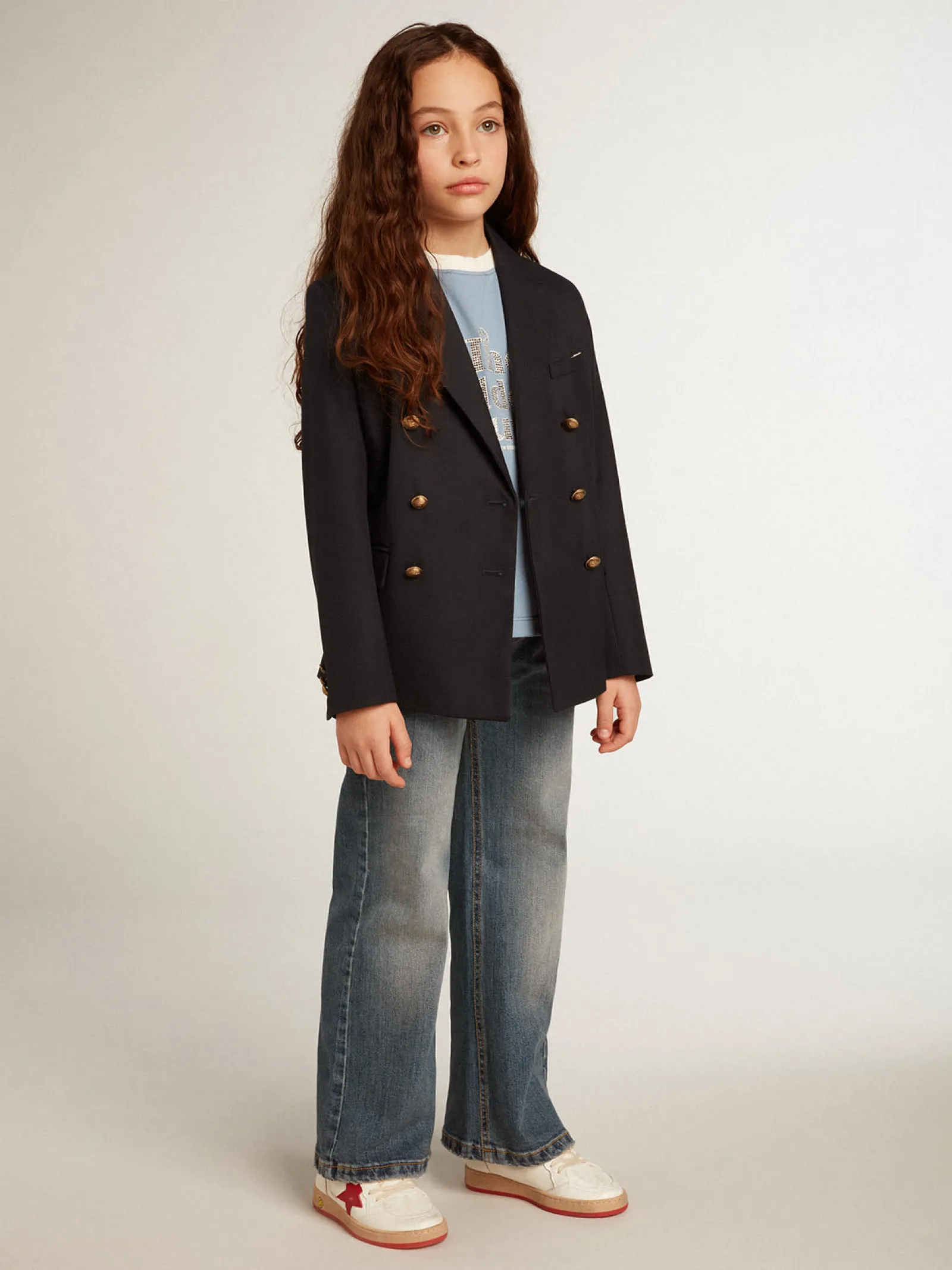 Cheap Golden Goose Camiseta infantil feminina de algodão azul com estampa com cristais Coleção Journey