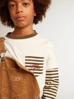 Store Golden Goose Camiseta infantil masculina de manga dupla de algodão listrado Coleção Journey