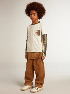 Store Golden Goose Camiseta infantil masculina de manga dupla de algodão listrado Coleção Journey