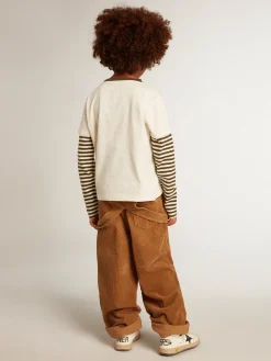 Store Golden Goose Camiseta infantil masculina de manga dupla de algodão listrado Coleção Journey