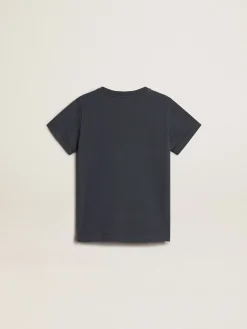 Online Golden Goose Camiseta infantil masculina de algodão azul-escuro com estampa no centro Coleção Journey