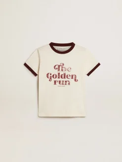 Clearance Golden Goose Camiseta infantil masculina de algodão branco com estampa desbotada no centro Coleção Journey