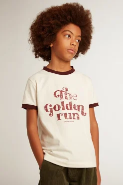 Clearance Golden Goose Camiseta infantil masculina de algodão branco com estampa desbotada no centro Coleção Journey