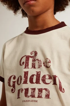 Clearance Golden Goose Camiseta infantil masculina de algodão branco com estampa desbotada no centro Coleção Journey