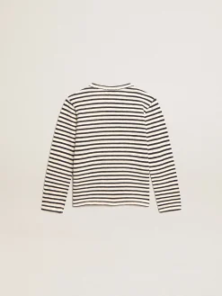 Store Golden Goose Camiseta infantil masculina com listras brancas e azuis e bordado Cor: branco e azul