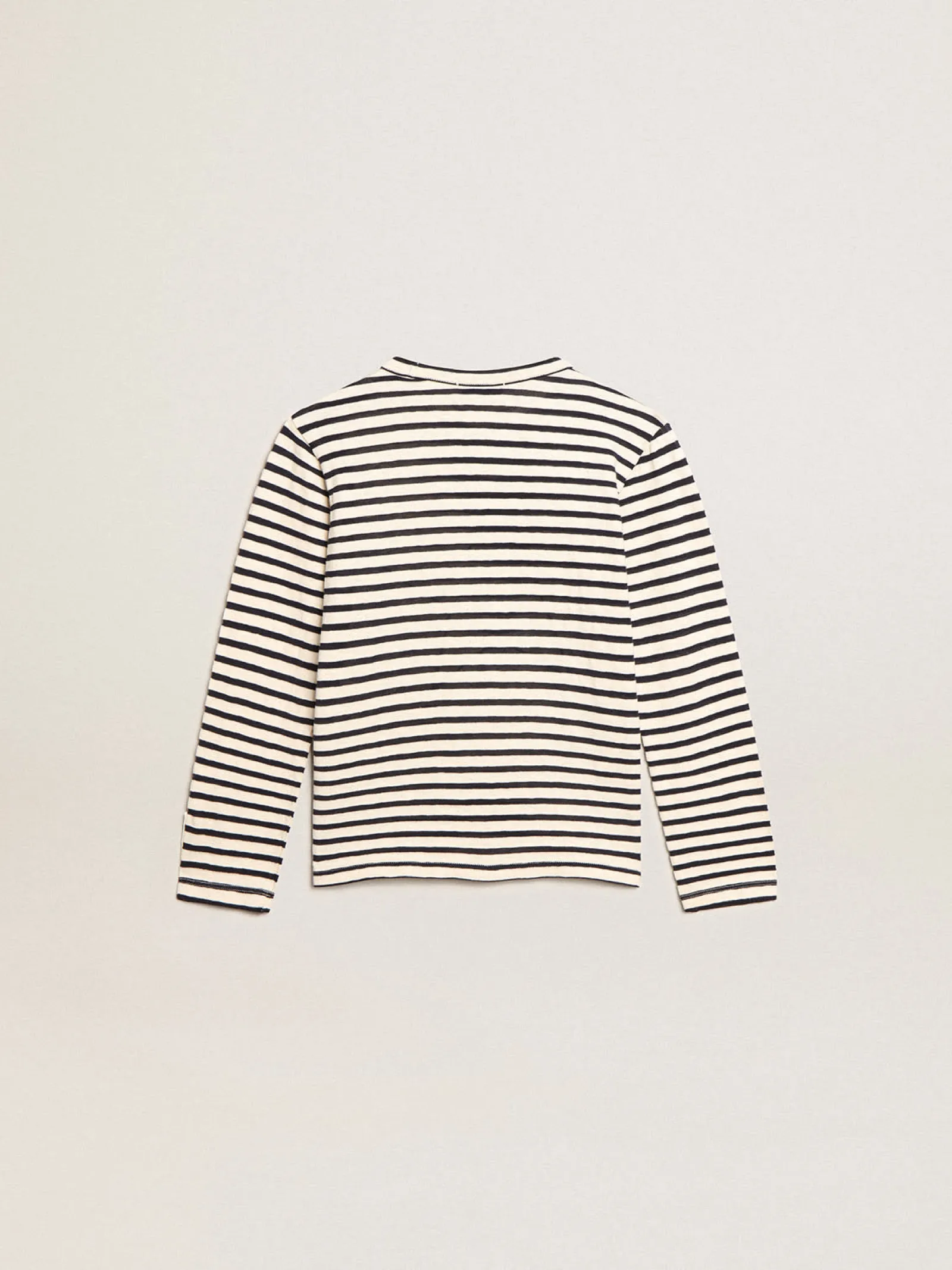 Store Golden Goose Camiseta infantil masculina com listras brancas e azuis e bordado Cor: branco e azul
