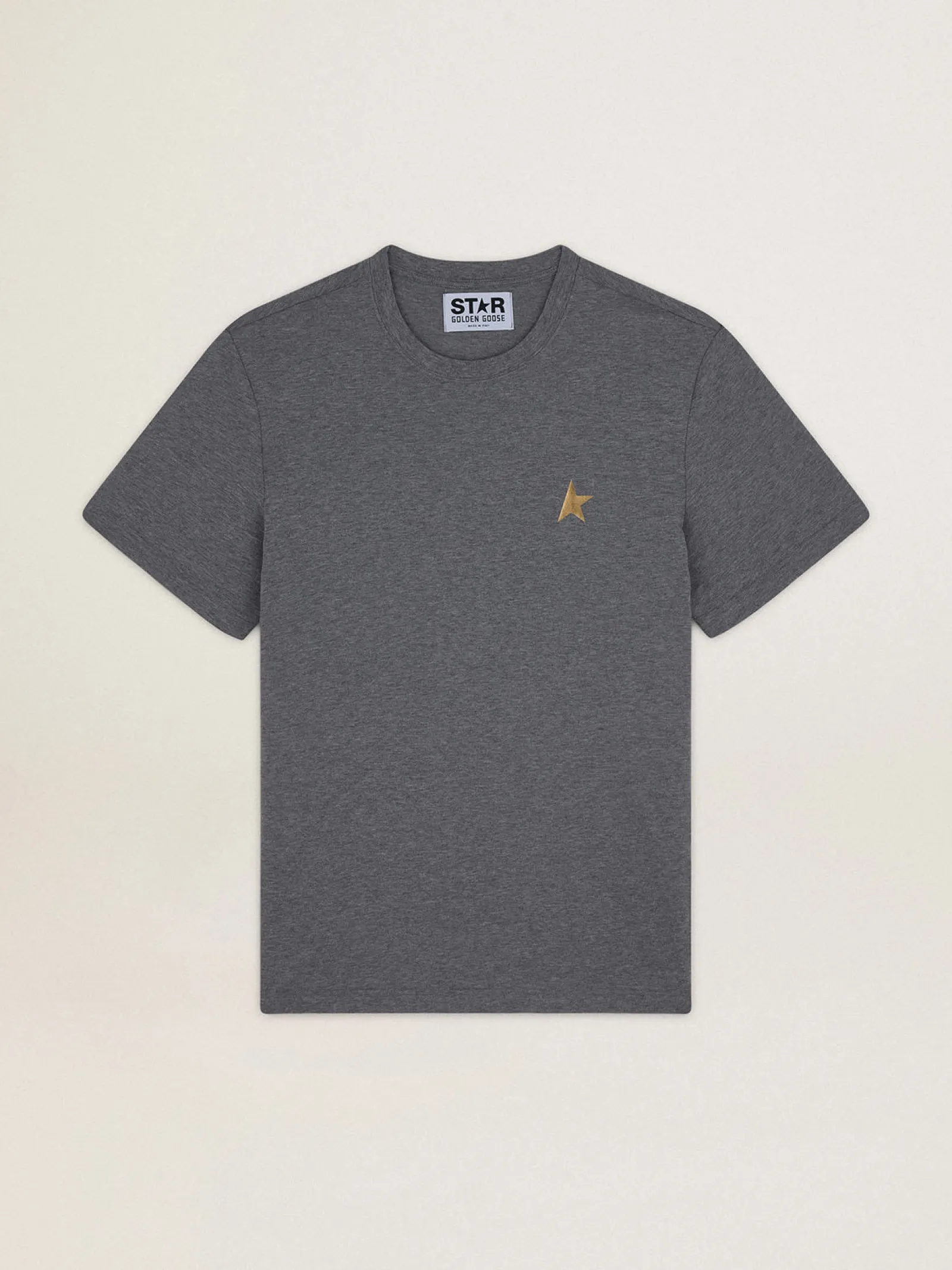 Shop Golden Goose Camiseta masculina cinza mescla com estrela dourada na frente Cor: cinza mescla