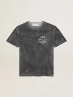 Cheap Golden Goose Camiseta masculina cinza com efeito envelhecido com estampa na frente Cor: cinza