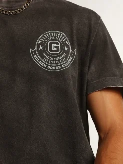 Cheap Golden Goose Camiseta masculina cinza com efeito envelhecido com estampa na frente Cor: cinza
