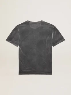 Cheap Golden Goose Camiseta masculina cinza com efeito envelhecido com estampa na frente Cor: cinza