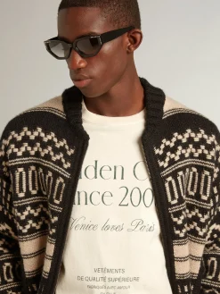 Best Sale Golden Goose Camiseta masculina de algodão branco usado com escrita verde Coleção Journey