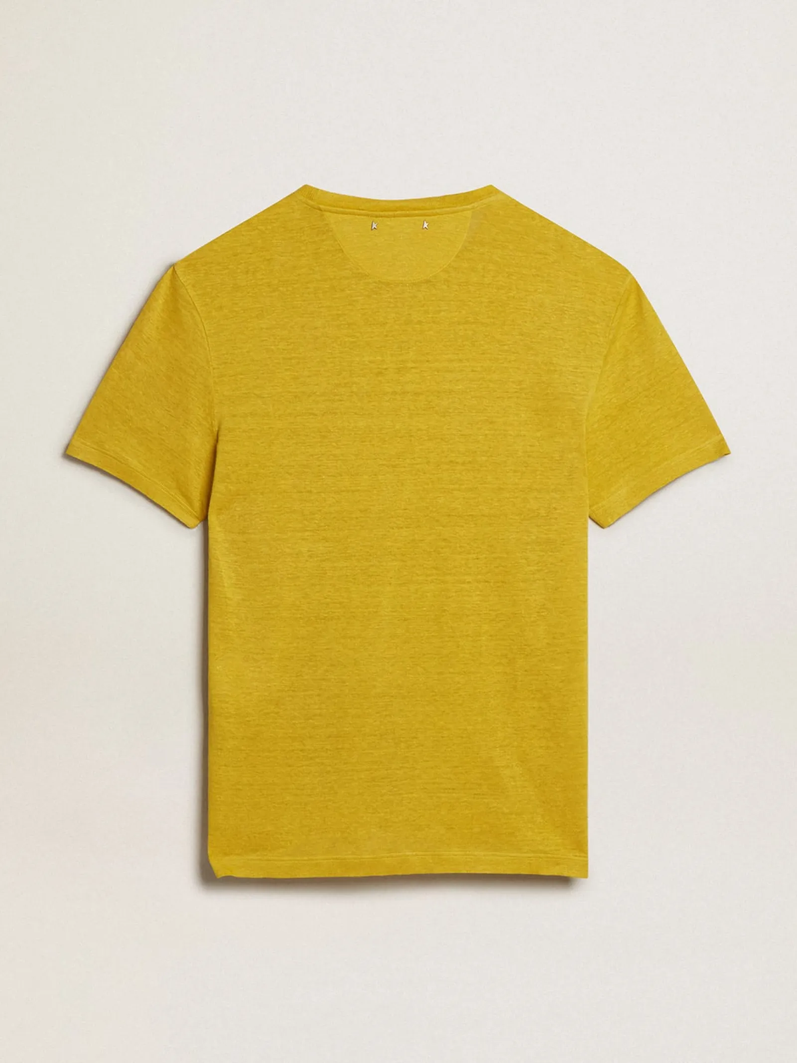 Outlet Golden Goose Camiseta masculina de linho amarelo milho Coleção Journey
