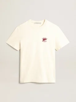 Discount Golden Goose Camiseta Masculina na cor branco heritage com logo CNY Cor: branco heritage