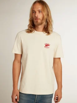 Discount Golden Goose Camiseta Masculina na cor branco heritage com logo CNY Cor: branco heritage