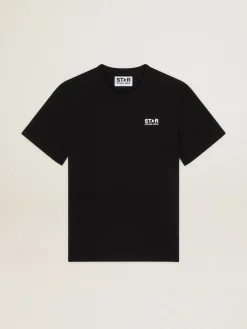 Store Golden Goose Camiseta masculina preta com logo e estrela brancos em contraste Cor: preto