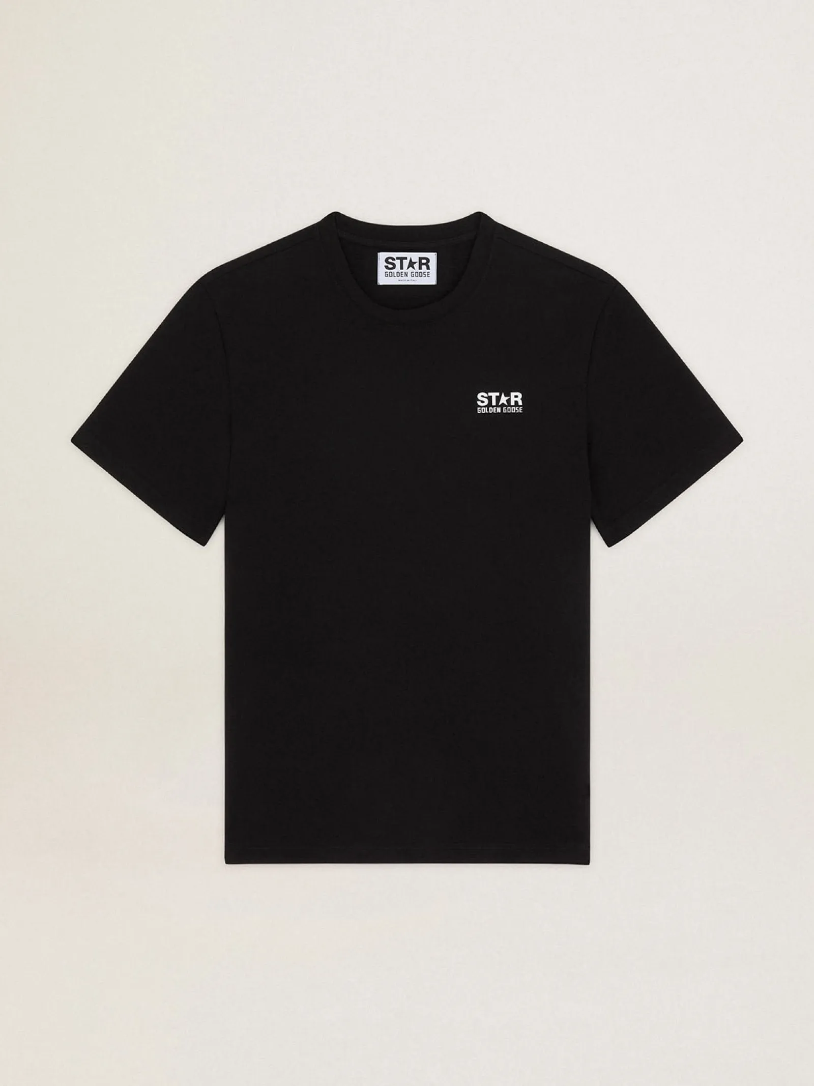 Store Golden Goose Camiseta masculina preta com logo e estrela brancos em contraste Cor: preto
