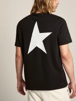Store Golden Goose Camiseta masculina preta com logo e estrela brancos em contraste Cor: preto