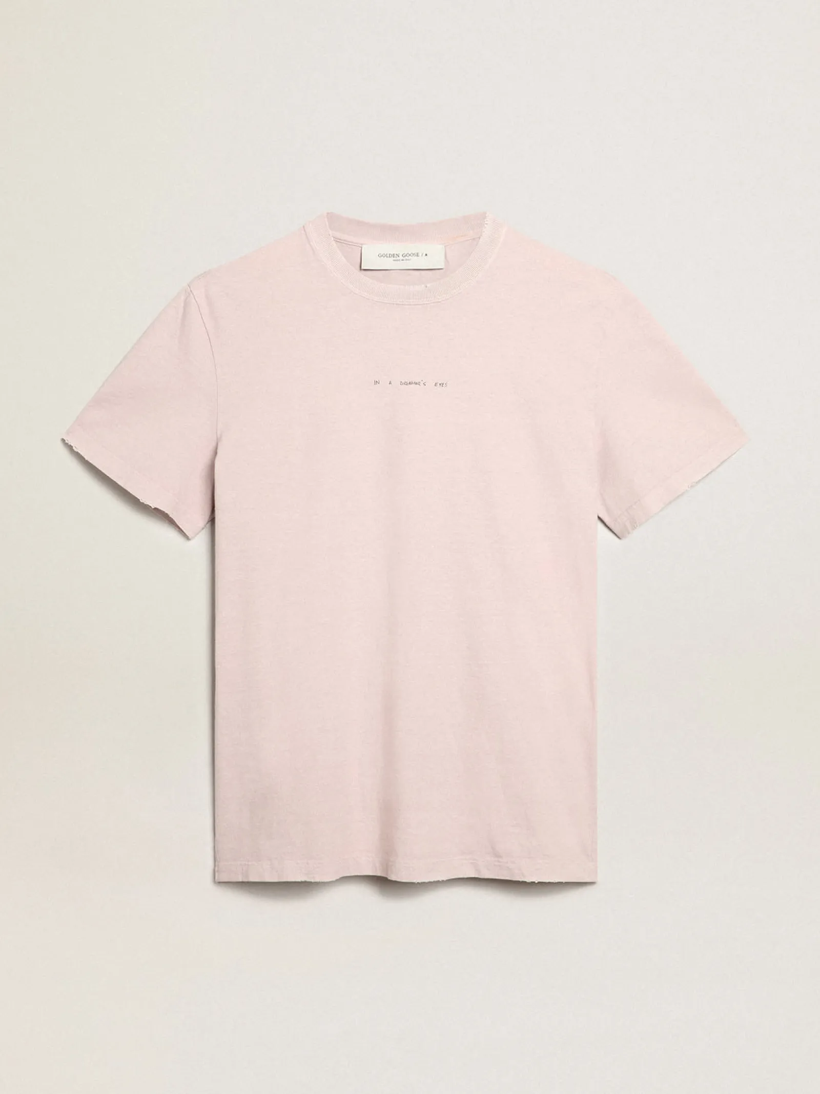 Store Golden Goose Camiseta masculina rosa pálido com escrita no centro Cor: rosa pálido