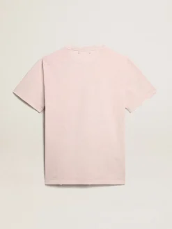 Store Golden Goose Camiseta masculina rosa pálido com escrita no centro Cor: rosa pálido