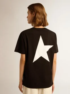 Store Golden Goose Camiseta preta Coleção Star com logo e estrela brancos em contraste Cor: preto