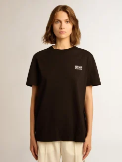 Store Golden Goose Camiseta preta Coleção Star com logo e estrela brancos em contraste Cor: preto
