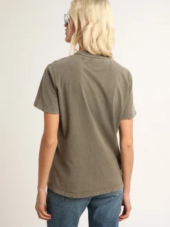 Fashion Golden Goose Camiseta verde-oliva de caimento reto com a inscrição Golden na frente Golden Collection