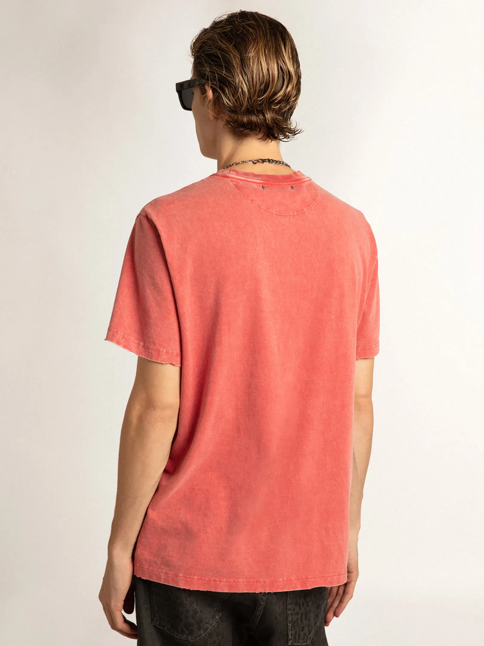 Clearance Golden Goose Camiseta vermelha com escrita estampada na cor cru Cor: vermelho tango