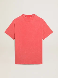 Clearance Golden Goose Camiseta vermelha com escrita estampada na cor cru Cor: vermelho tango