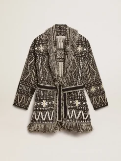 Clearance Golden Goose Cardigã com cinto e estampa fair isle cinza escuro Coleção Journey