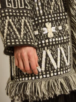 Clearance Golden Goose Cardigã com cinto e estampa fair isle cinza escuro Coleção Journey