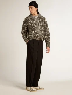 Fashion Golden Goose Cardigã com estampa fair isle cinza escuro Coleção Journey