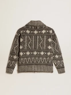 Fashion Golden Goose Cardigã com estampa fair isle cinza escuro Coleção Journey