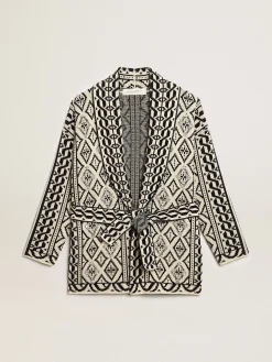 Hot Golden Goose Cardigã cor de papiro de lã com motivo jacquard e cristais Cor: papiro
