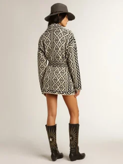Hot Golden Goose Cardigã cor de papiro de lã com motivo jacquard e cristais Cor: papiro