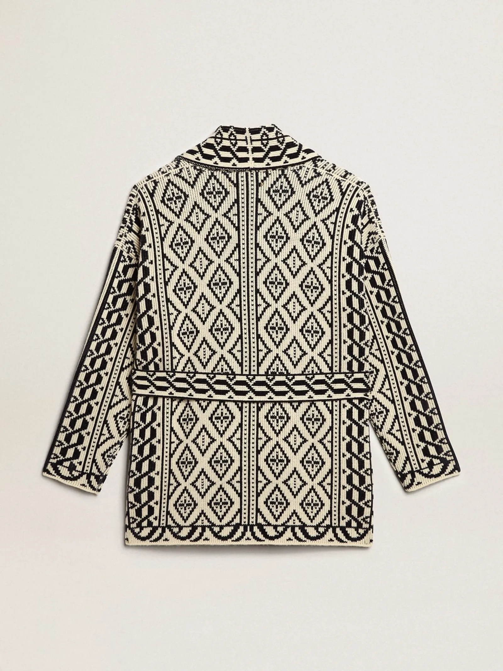 Hot Golden Goose Cardigã cor de papiro de lã com motivo jacquard e cristais Cor: papiro