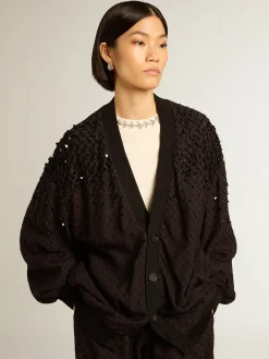 Flash Sale Golden Goose Cardigã feminino preto com bordado degradê Coleção Journey