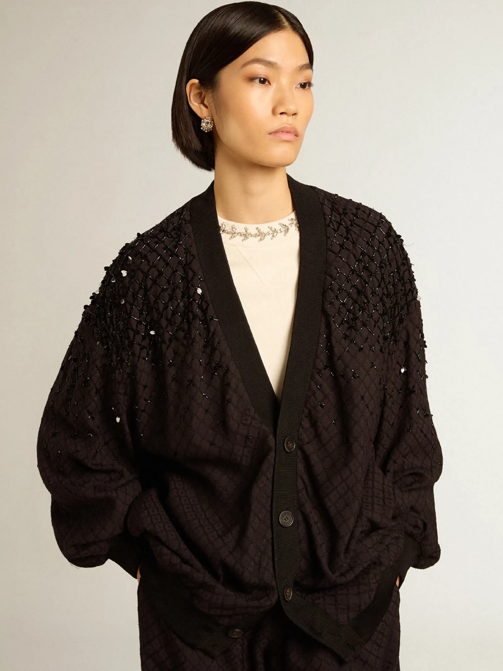 Flash Sale Golden Goose Cardigã feminino preto com bordado degradê Coleção Journey